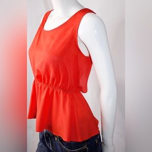 Charlotte Russe Sheer Red with Open Back Vintage Top Medium